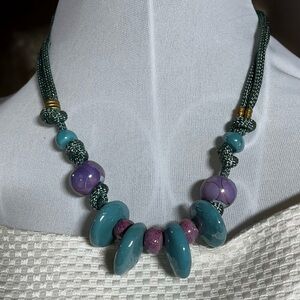 Elegant Green and Purple Beaded Necklace